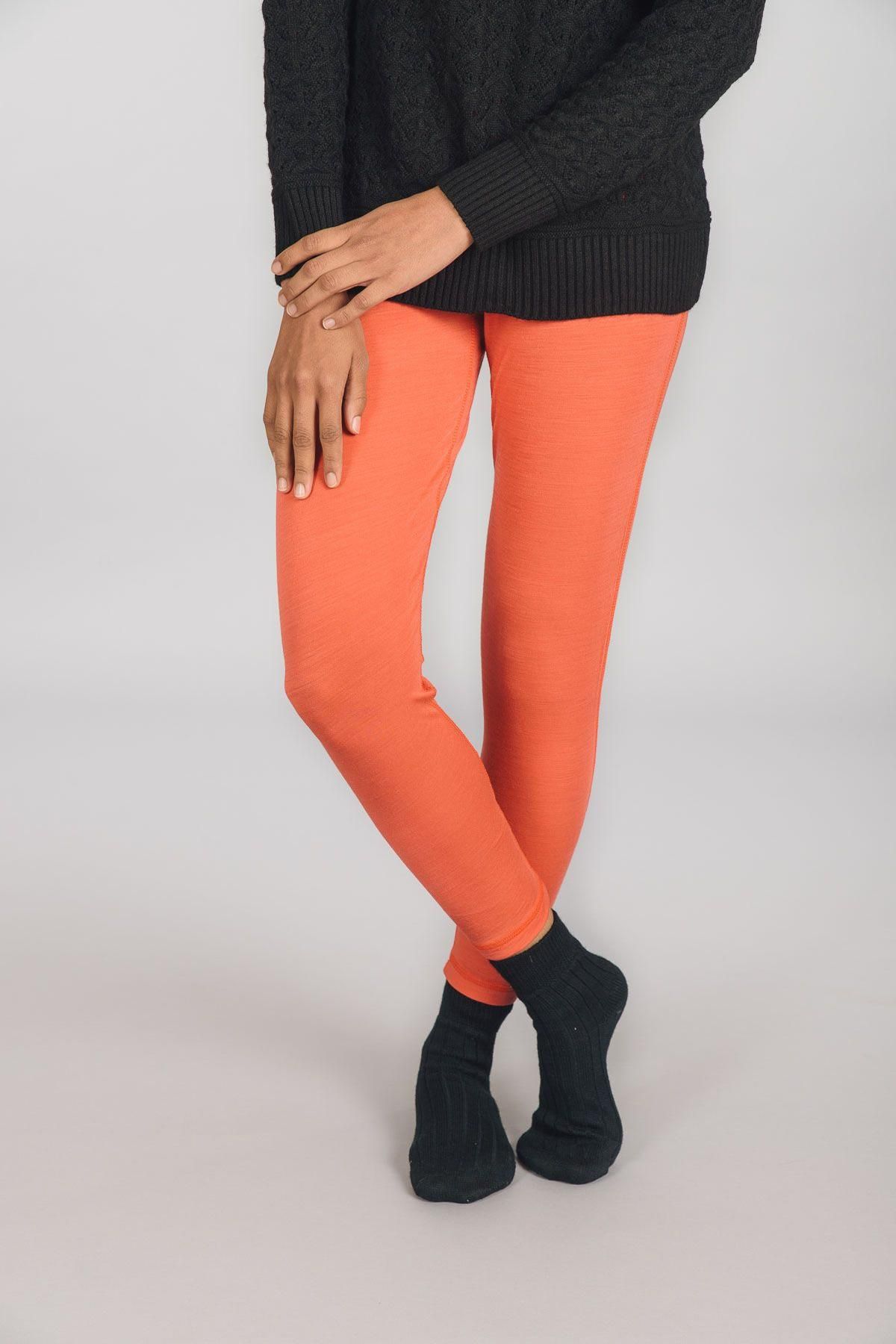 Orange Merino Wool Bamboo Thermal Leggings | Women 